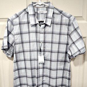 New Mens Calvin Klein Silver/Gray Plaid Shirt